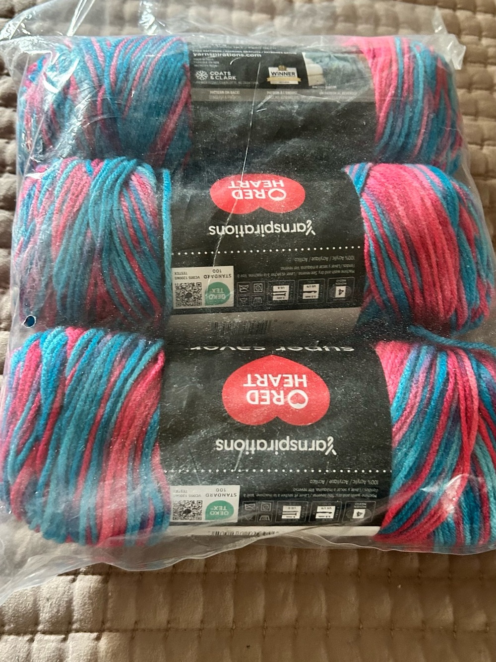 Red Heart Yarn - Multicolor Pink & Teal Ombre Skeins (3-Pack)